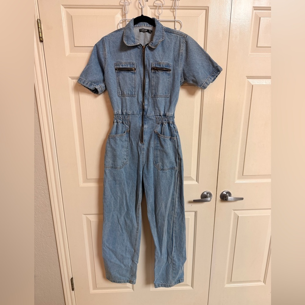 Nasty Gal 100% Cotton Distressed Denim Zip up Boiler Suit Stranger Things Boho